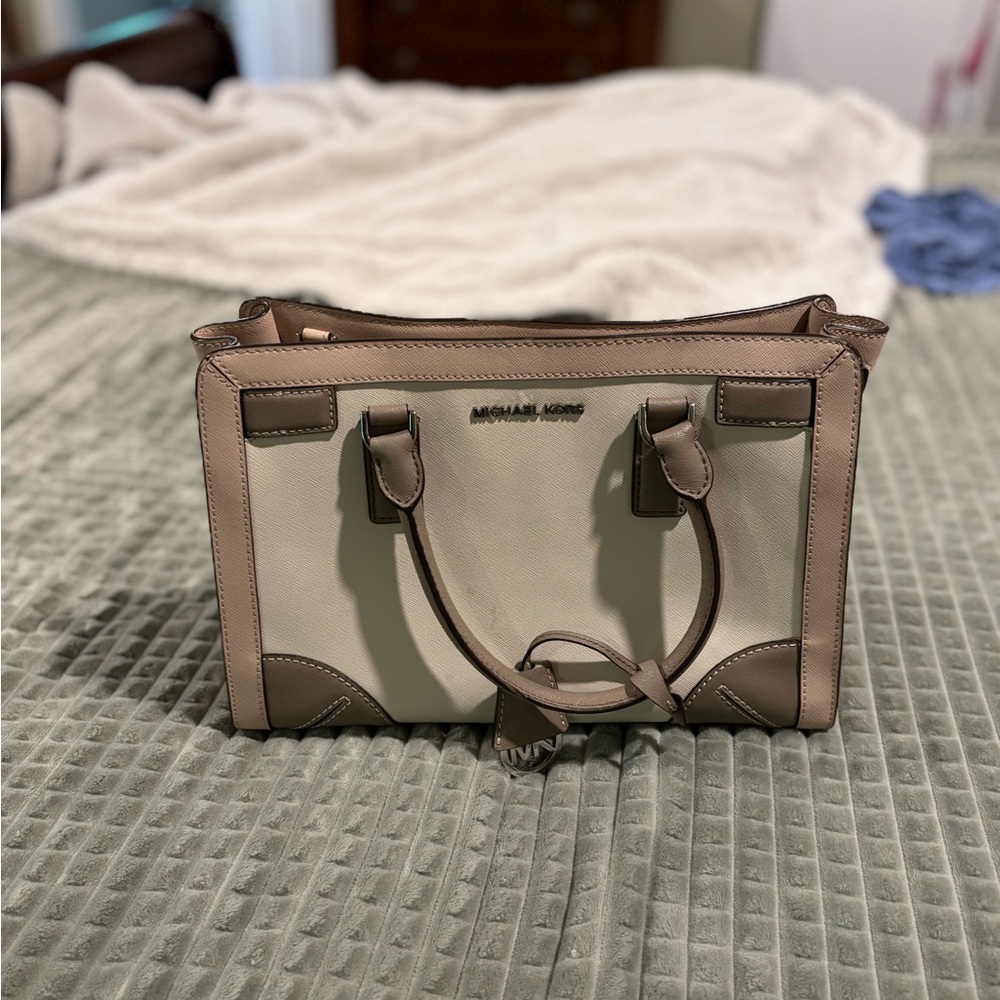 Michael Kors Cream and Tan Satchel Bag